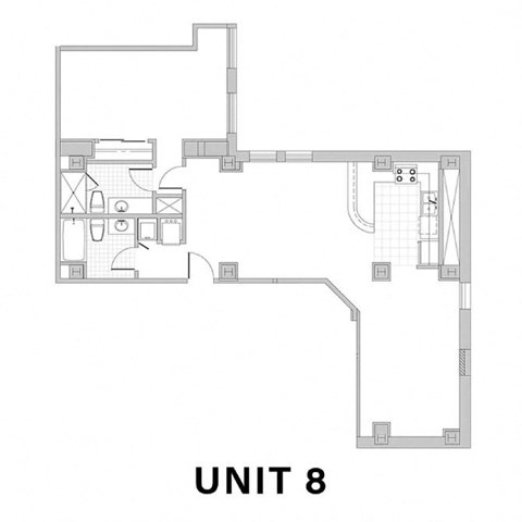 Floor plan for 1 bed, 2 baths, 1000 sqft